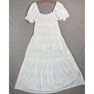 Meadow Rhodes Prairie Dress Size L Cottage Core Ditsy Country Eyelets Babydoll